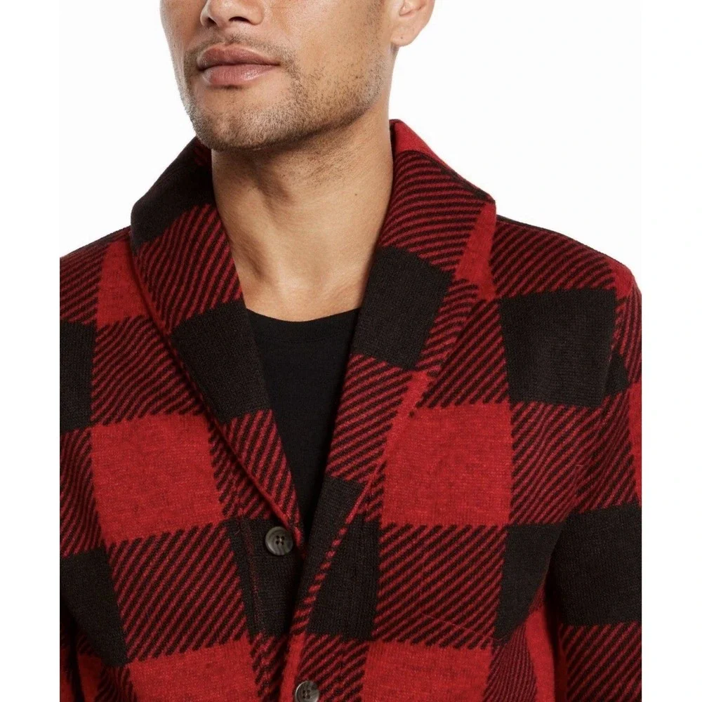 Levi's Trouss Buffalo Plaid Cardigan Sweater Sz‎ Medium Red Black
